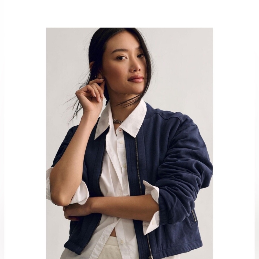 Anthropologie Navy Blue Bomber Jacket